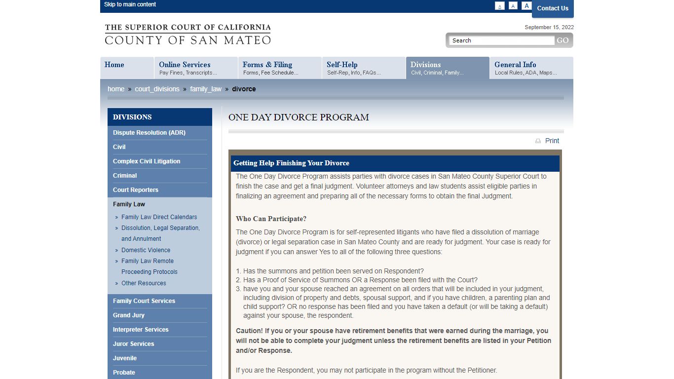 One Day Divorce Program - sanmateocourt.org